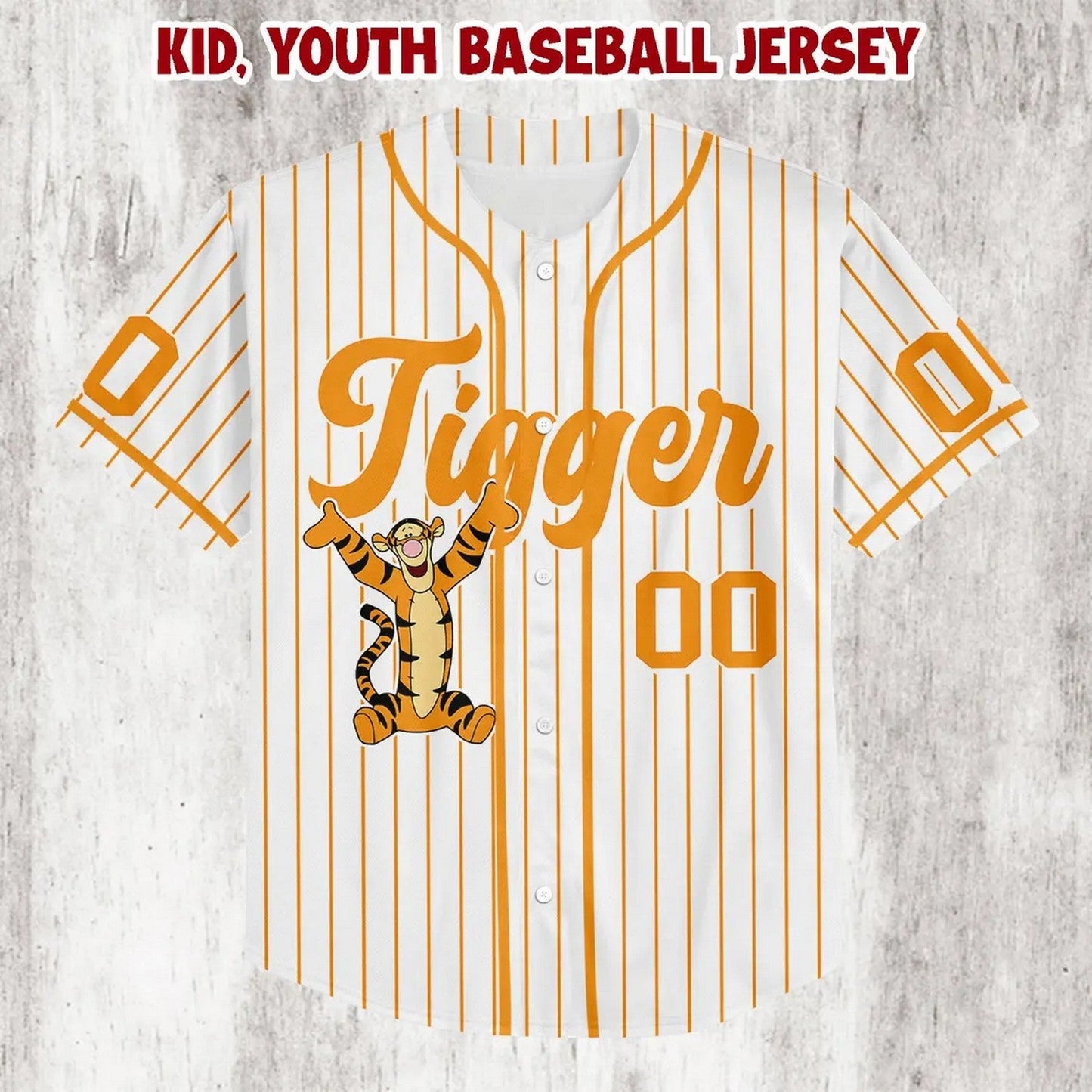 Custom Name Winnie The Pooh Tigger White Baseball Jersey