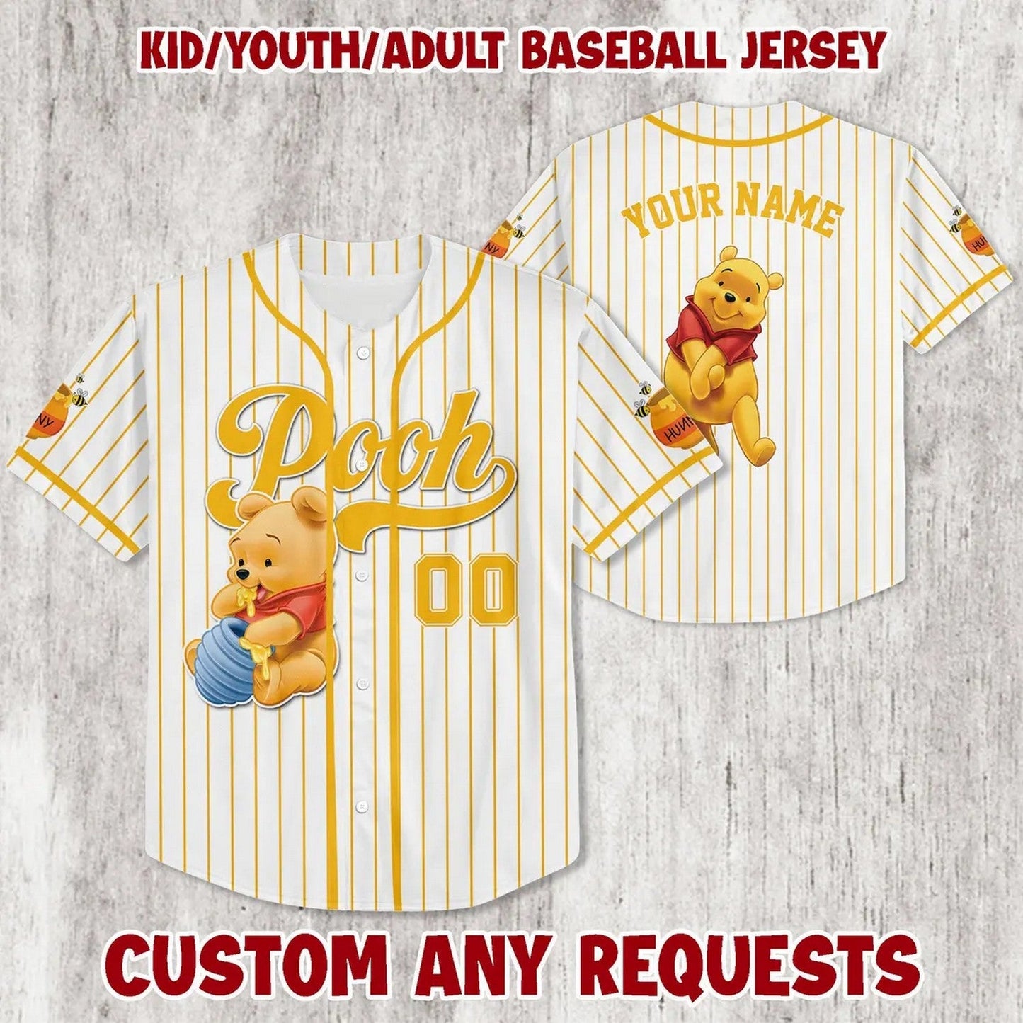 Custom Name Winnie The Pooh White Baseball Jersey