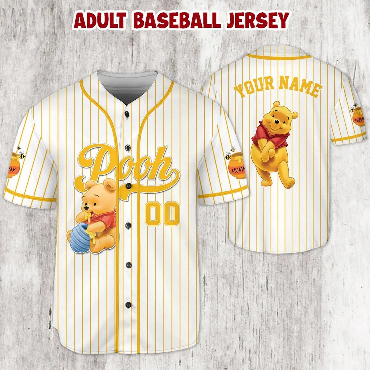 Custom Name Winnie The Pooh White Baseball Jersey