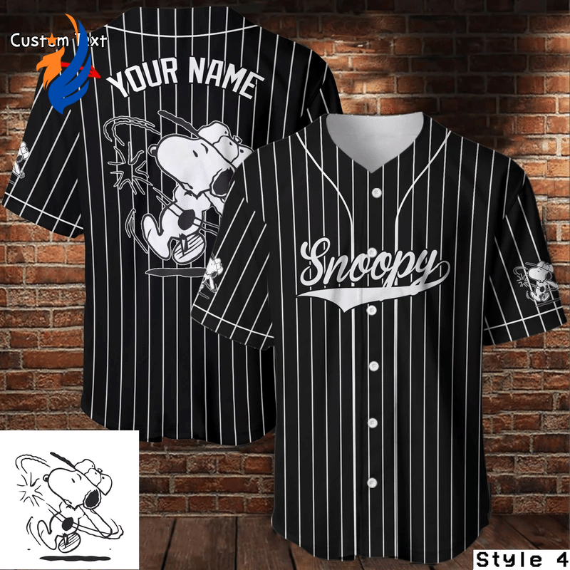 Custom Names cute Charlie Brown and Snoopy Black Gift for lover Baseball Jersey - Gift for Women Men - Bafud