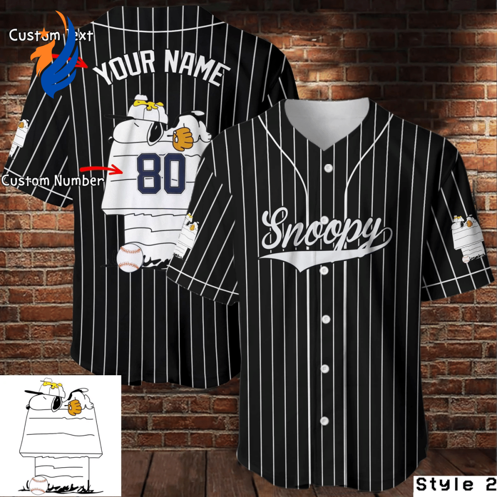 Custom Names cute Snoopy cartoon Gift for lover Baseball Jersey - Gift for Women Men - Bafud