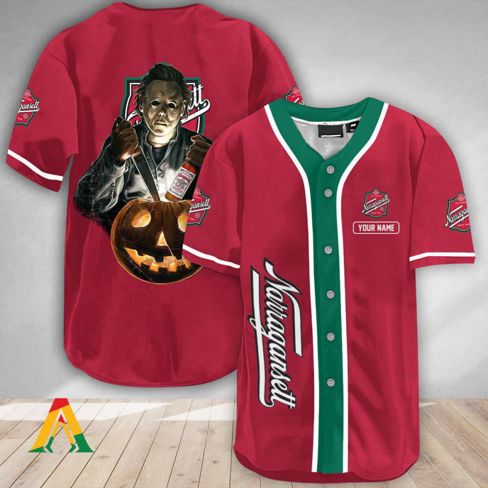 Custom Scary Michael Myers Pumpkin Baseball Jersey - Narragansett Personalized Halloween Apparel - Aopprinter