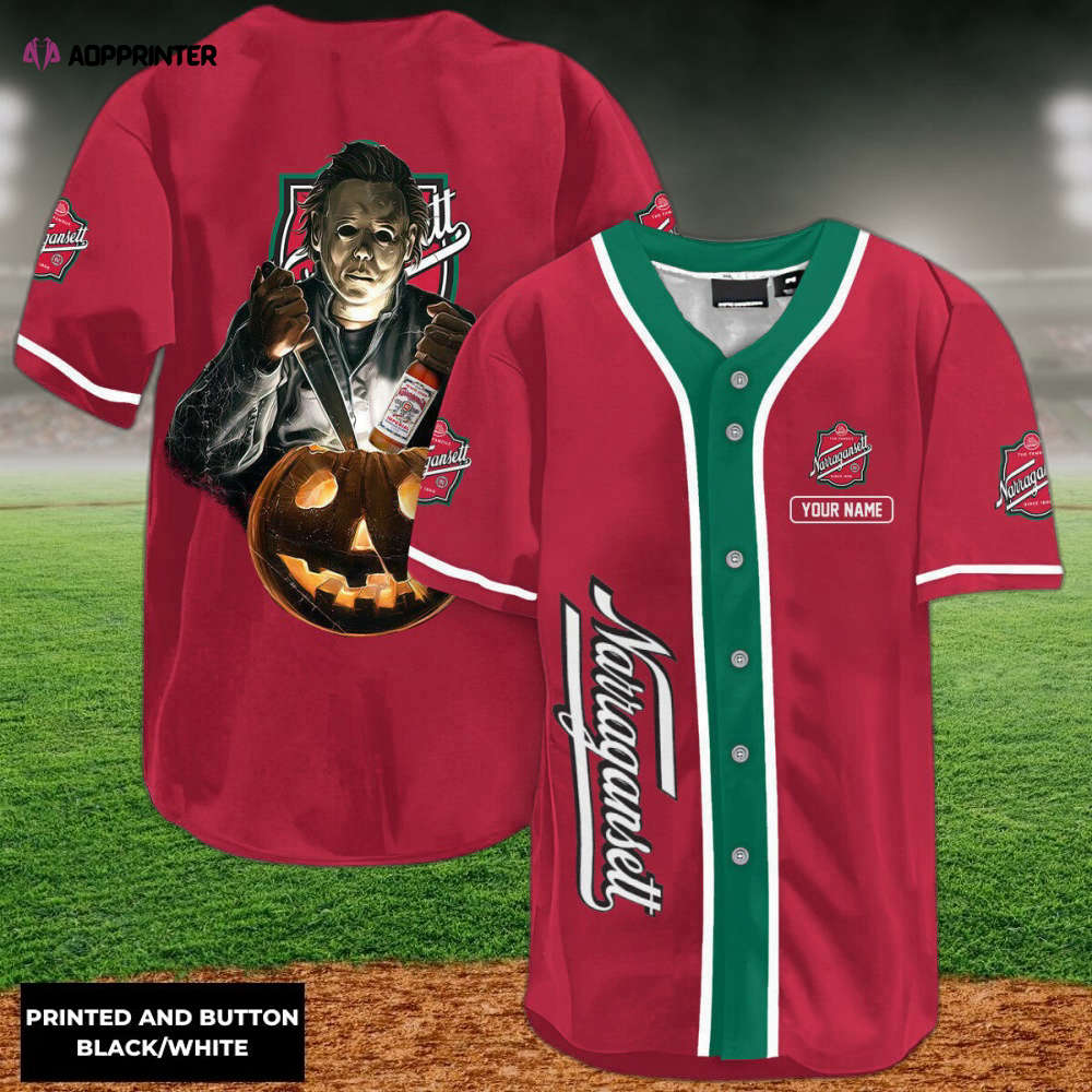 Custom Scary Michael Myers Pumpkin Baseball Jersey - Narragansett Personalized Halloween Apparel - Aopprinter