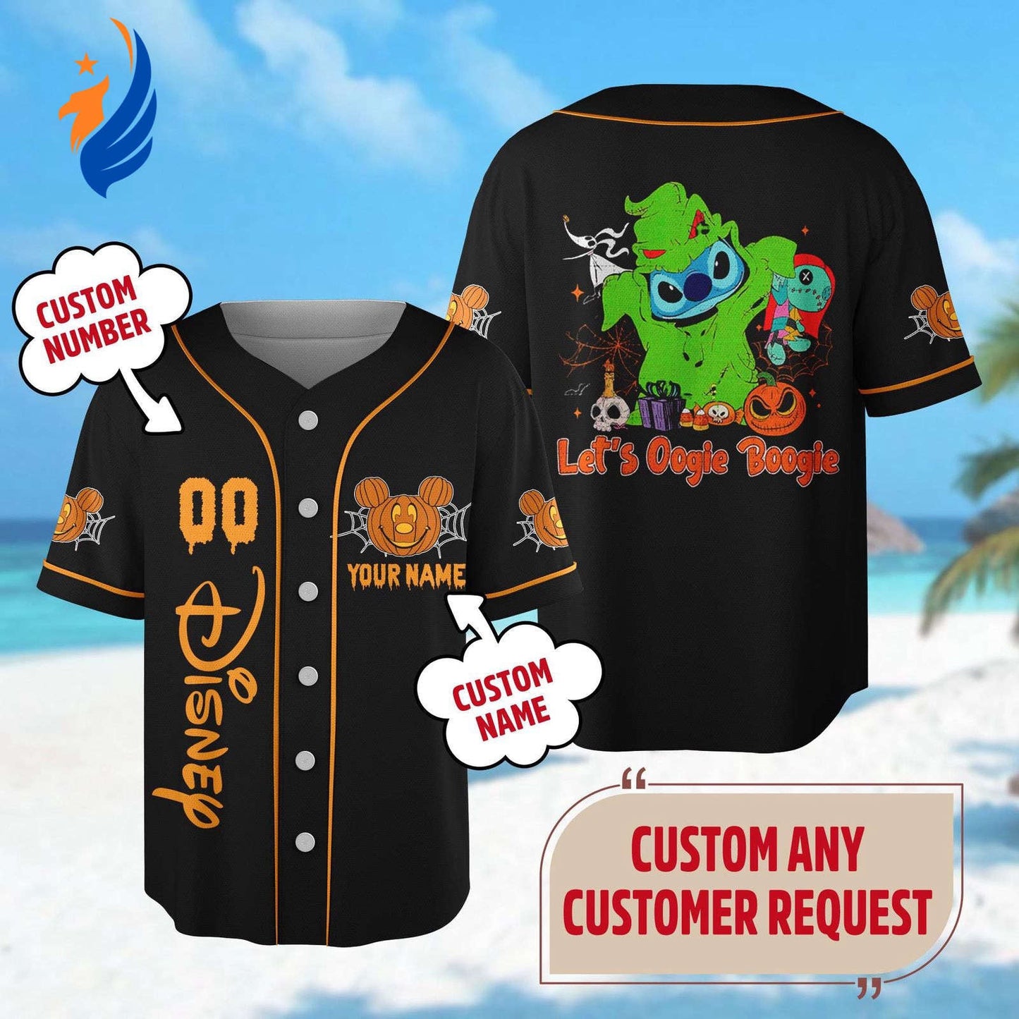 Custom Stitch Halloween Baseball Jersey - Oogie Boogie Shirt for Pumpkin Horror Party Trick or Treat Gift - Magic Kingdom Shirt - Bafud