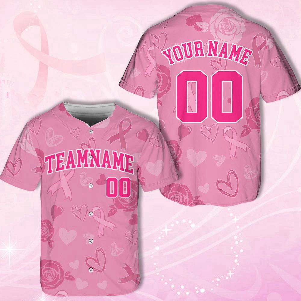 Custom Team Name And Number Baseball Jersey For Men Women, Personalized Breast Cancer Awareness - lylyprint.com
