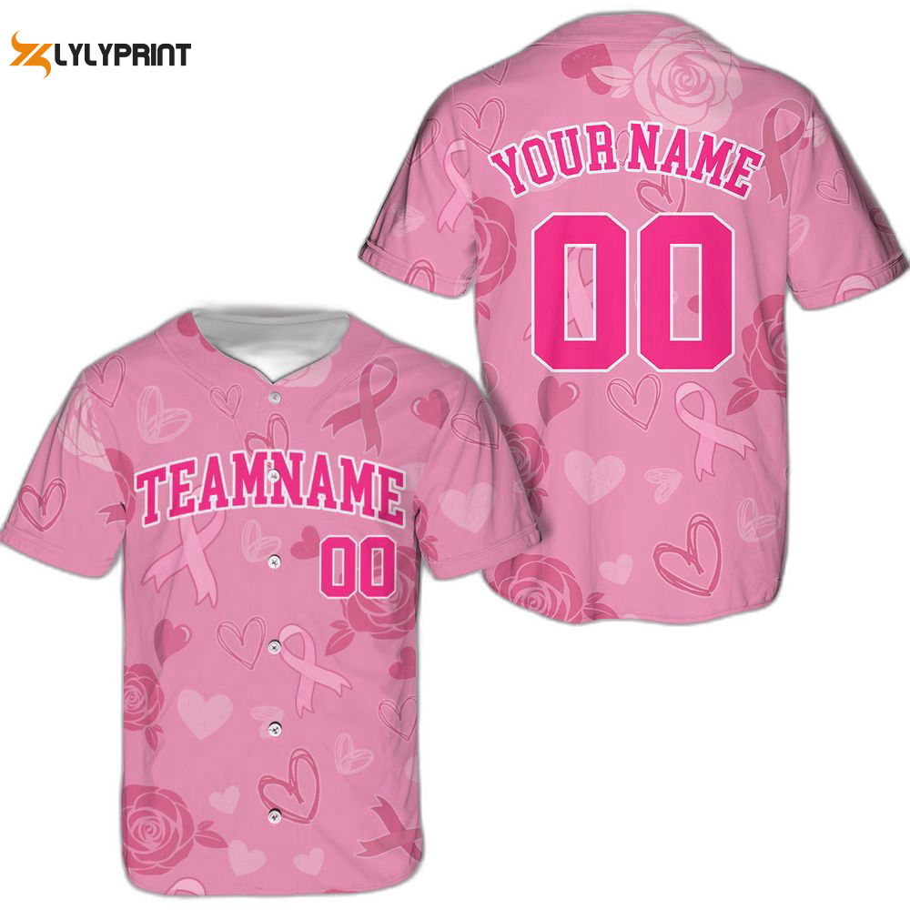 Custom Team Name And Number Baseball Jersey For Men Women, Personalized Breast Cancer Awareness - lylyprint.com