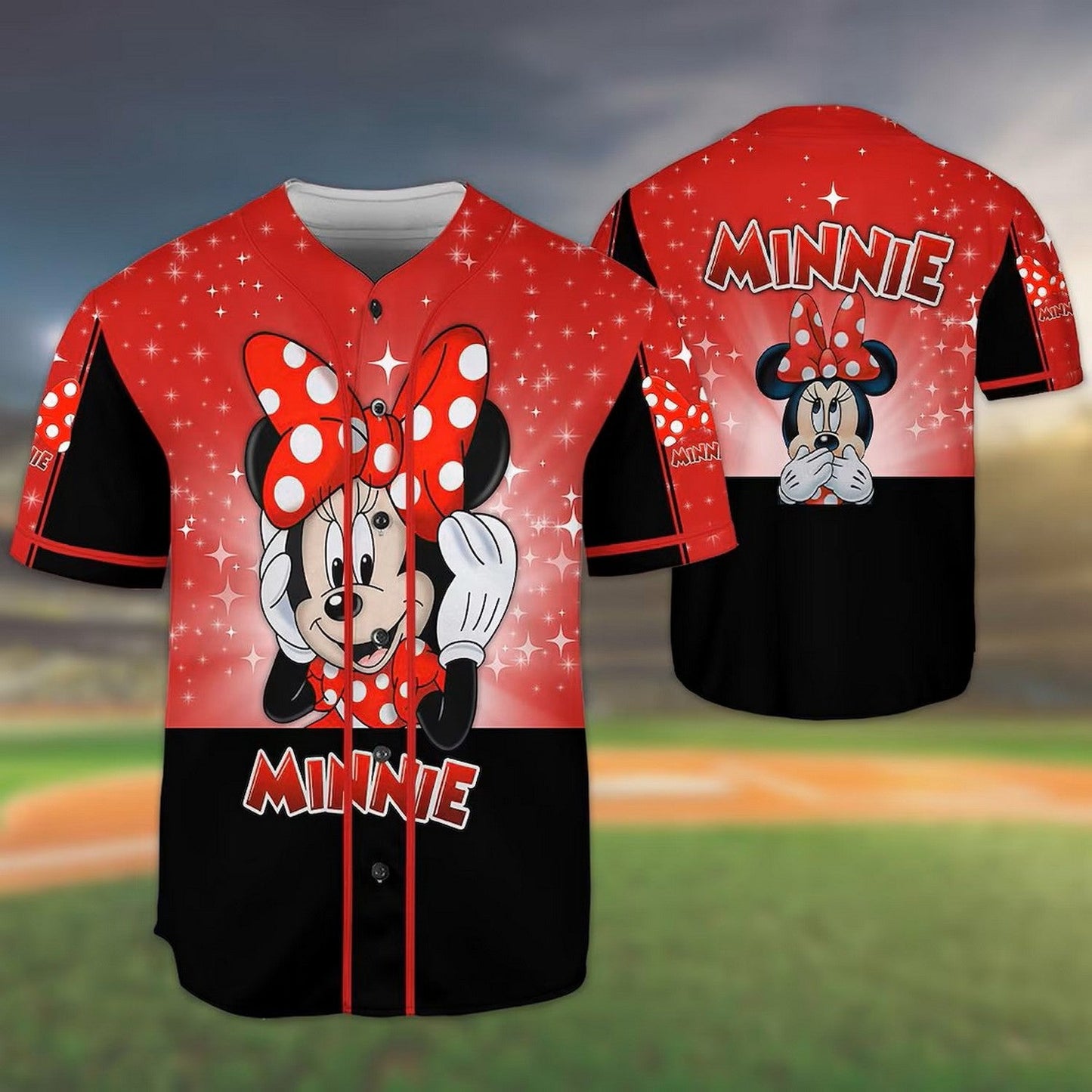 Cute Minnie Mouse Black Red Baseball Jersey