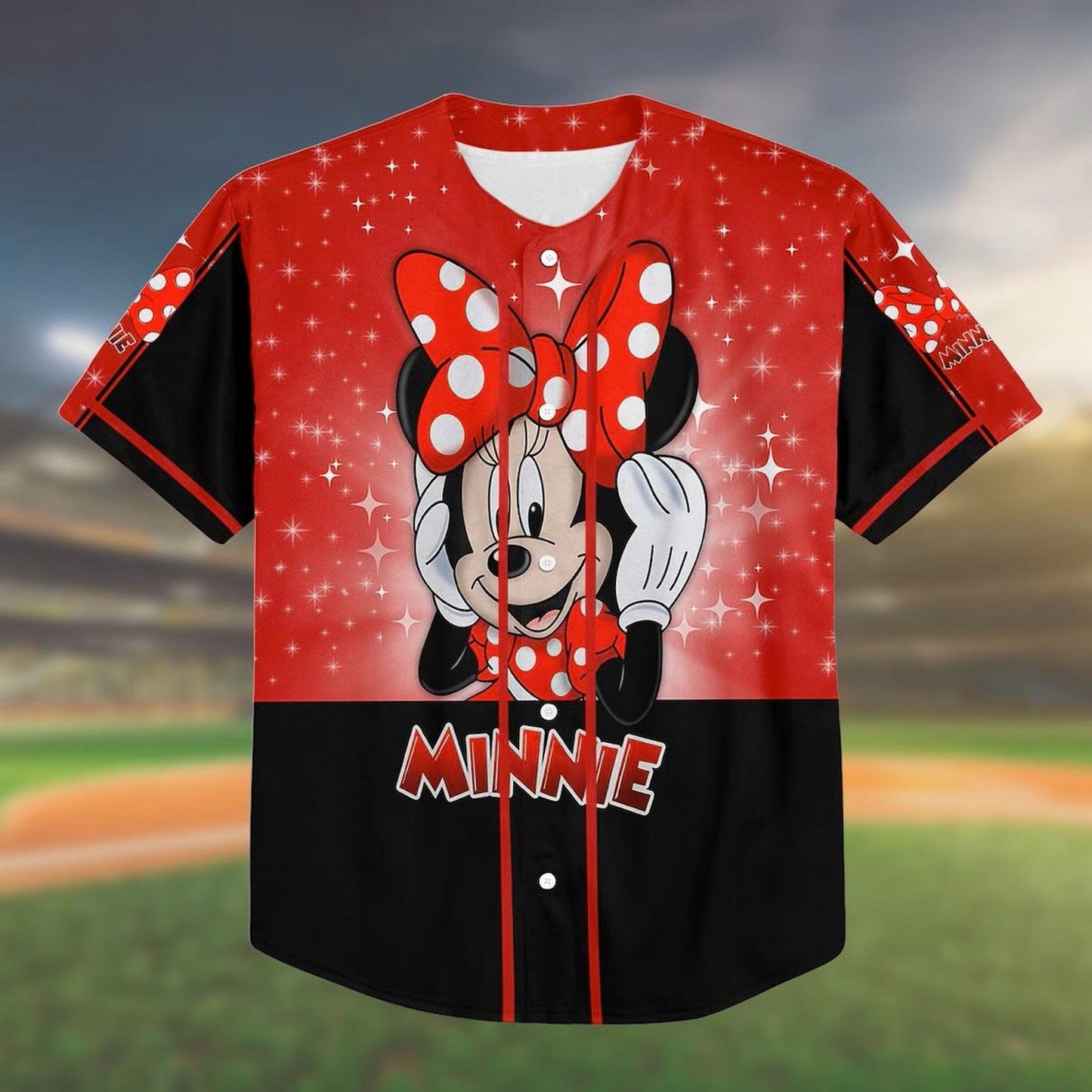 Cute Minnie Mouse Black Red Baseball Jersey