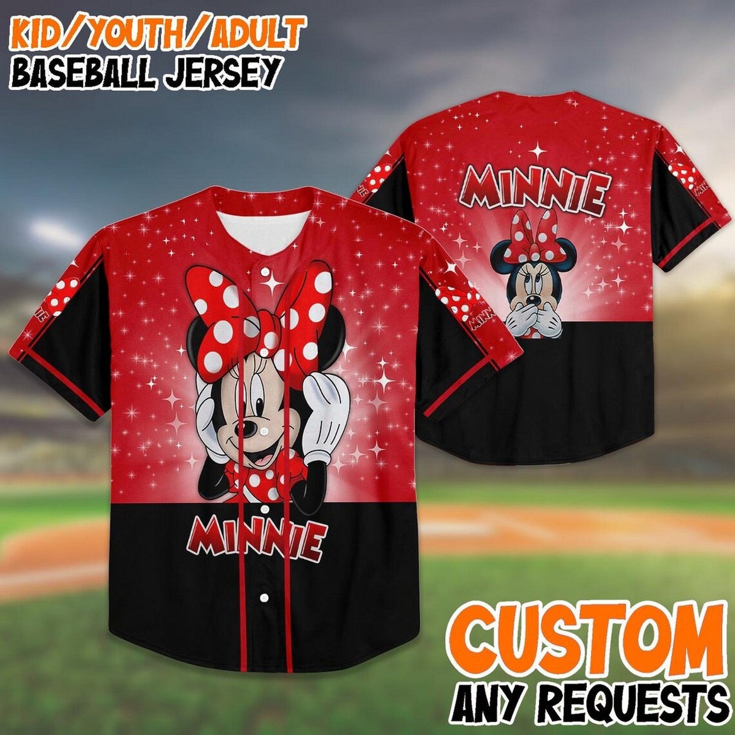 Cute Minnie Mouse Black Red Baseball Jersey