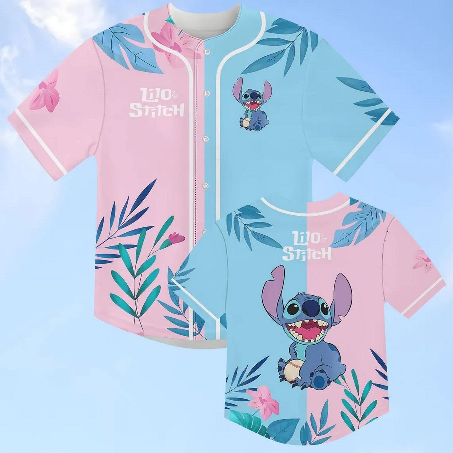 Cute Stitch Floral Baseball Jersey