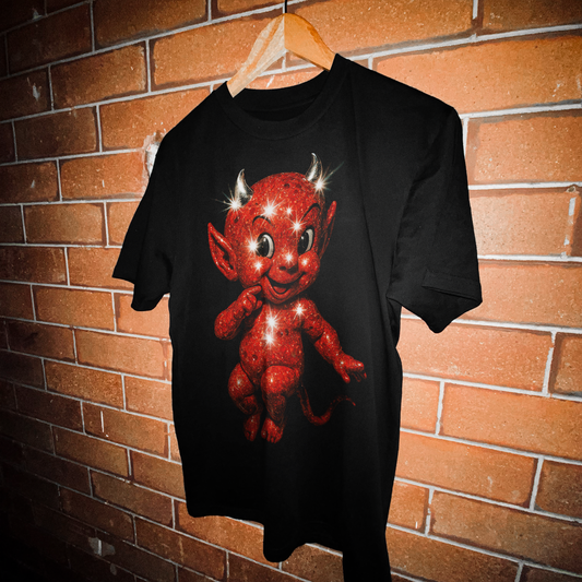 'HOT STUFF' SPARKLE HEAVY BLACK T-SHIRT