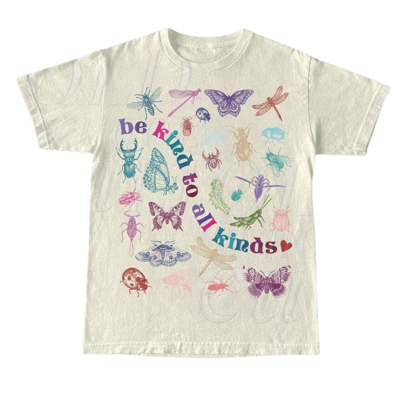Be Kind To All Kinds Retro Graphic T Shirt, 90s Butterly Shirt, Nostalgia Love Spread Tee, love bugs, Cute Unisex Graphic Shirt, Mom Gift Top Menswear