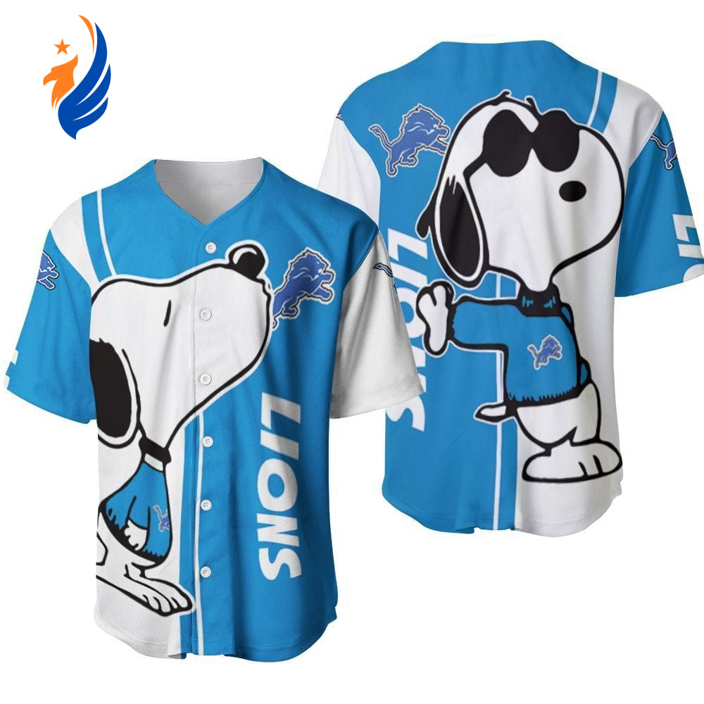 Detroit Lions Snoopy Lover Printed Baseball Jersey - Gift for Men Women- Gift for Women Men - Bafud