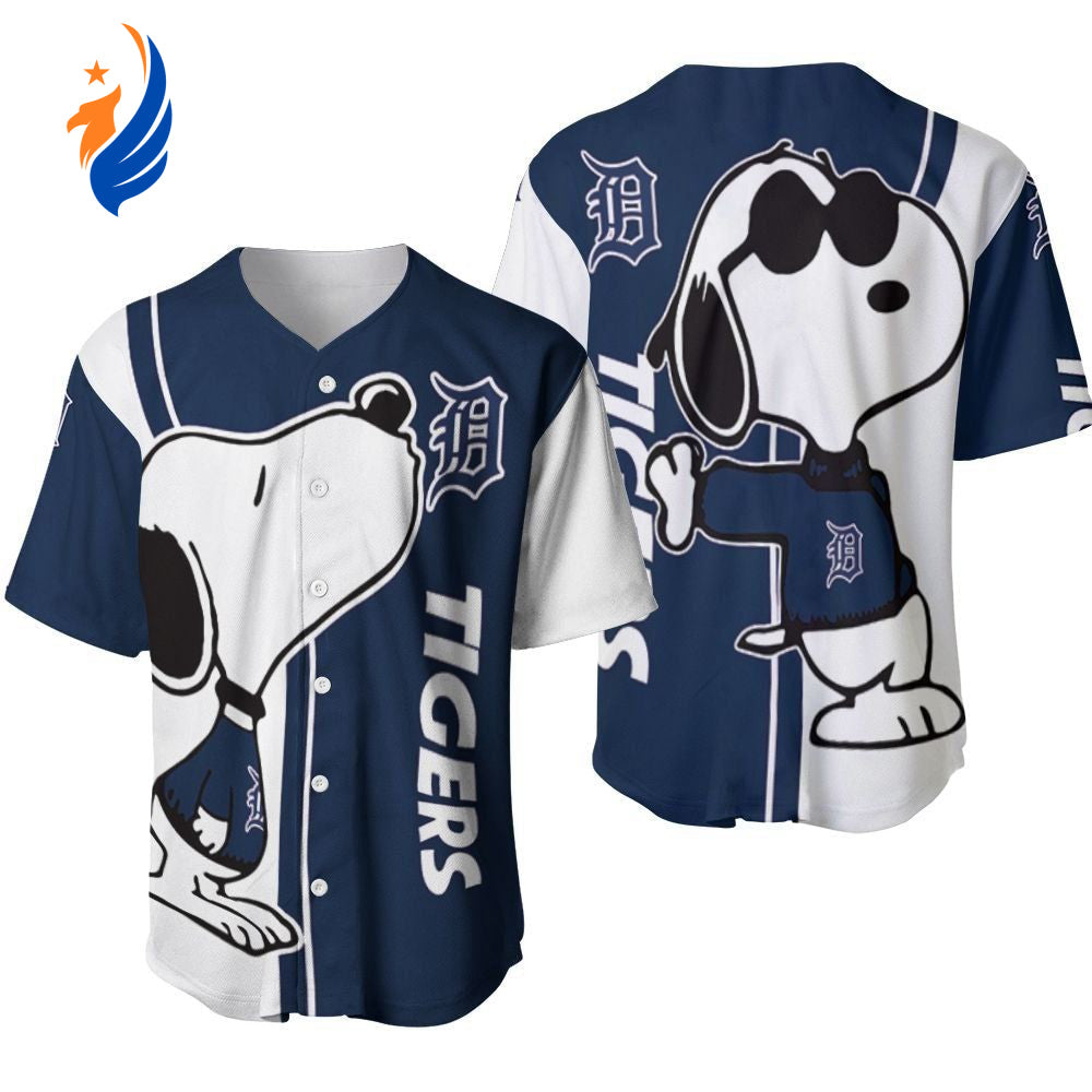 Detroit Tigers Snoopy Lover Printed Baseball Jersey - Gift for Men Women- Gift for Women Men - Bafud
