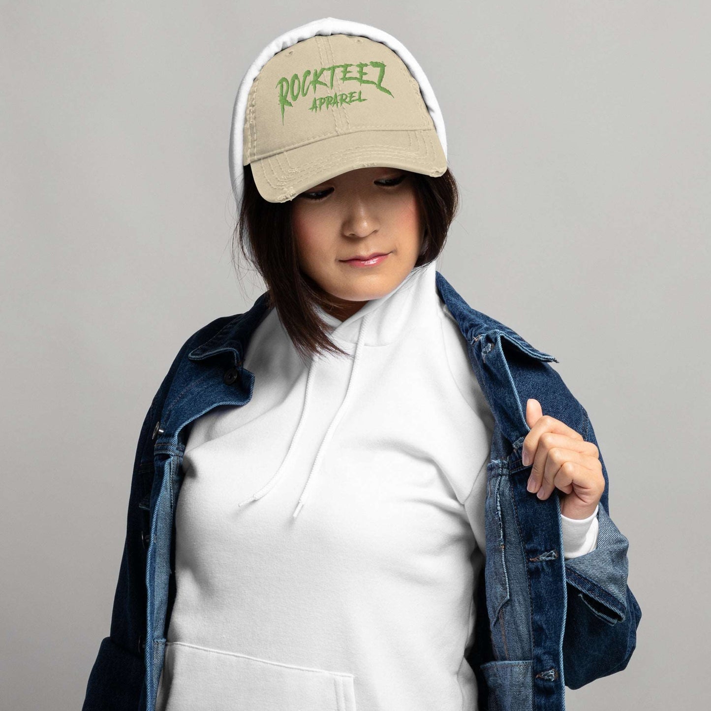 Rockteez Apparel Kiwi Green Logo Distressed Dad Hat