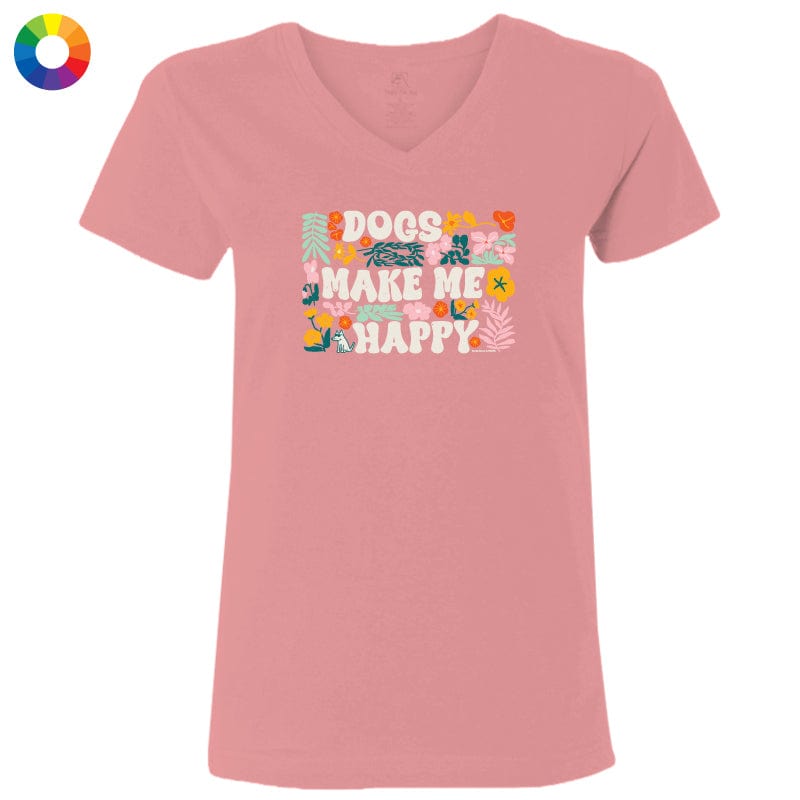 Dogs Make Me Happy - Ladies T-Shirt V-Neck