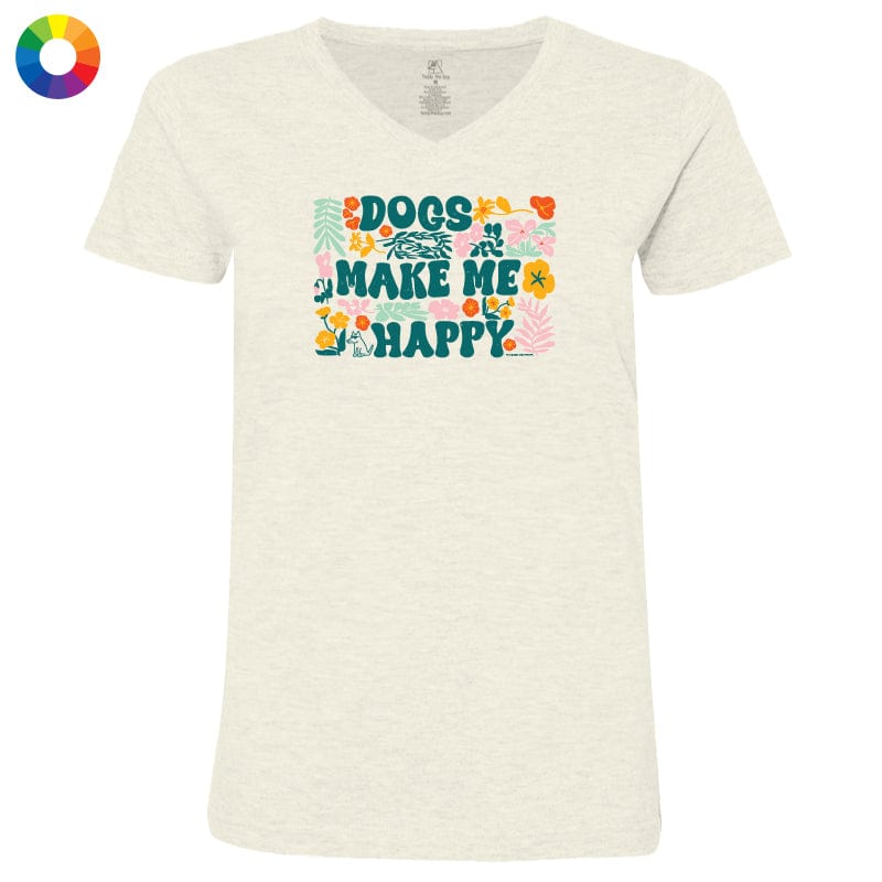 Dogs Make Me Happy - Ladies T-Shirt V-Neck