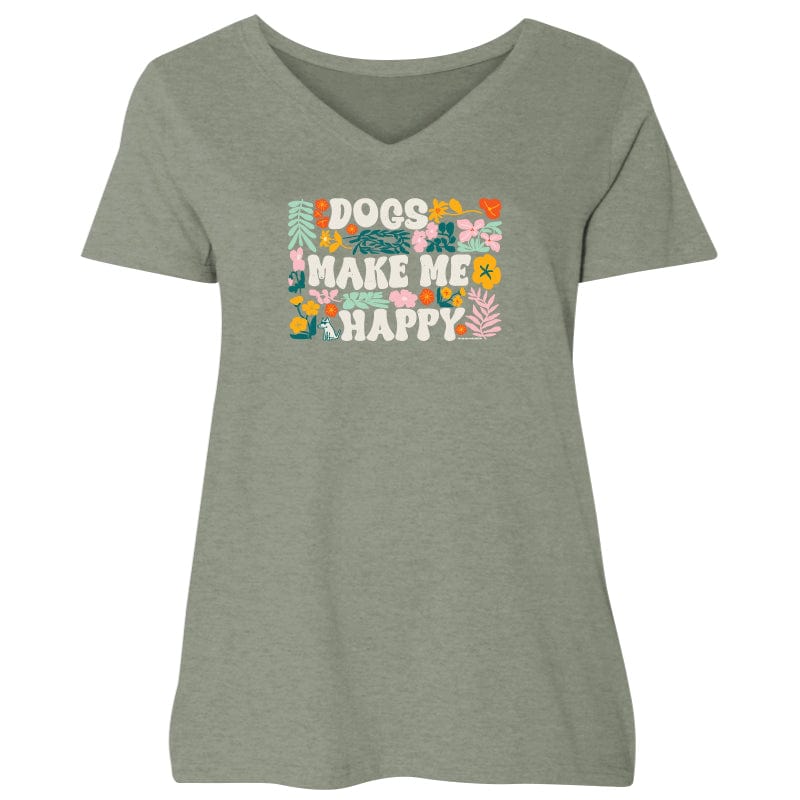 Dogs Make Me Happy - Ladies Curvy V-Neck Tee