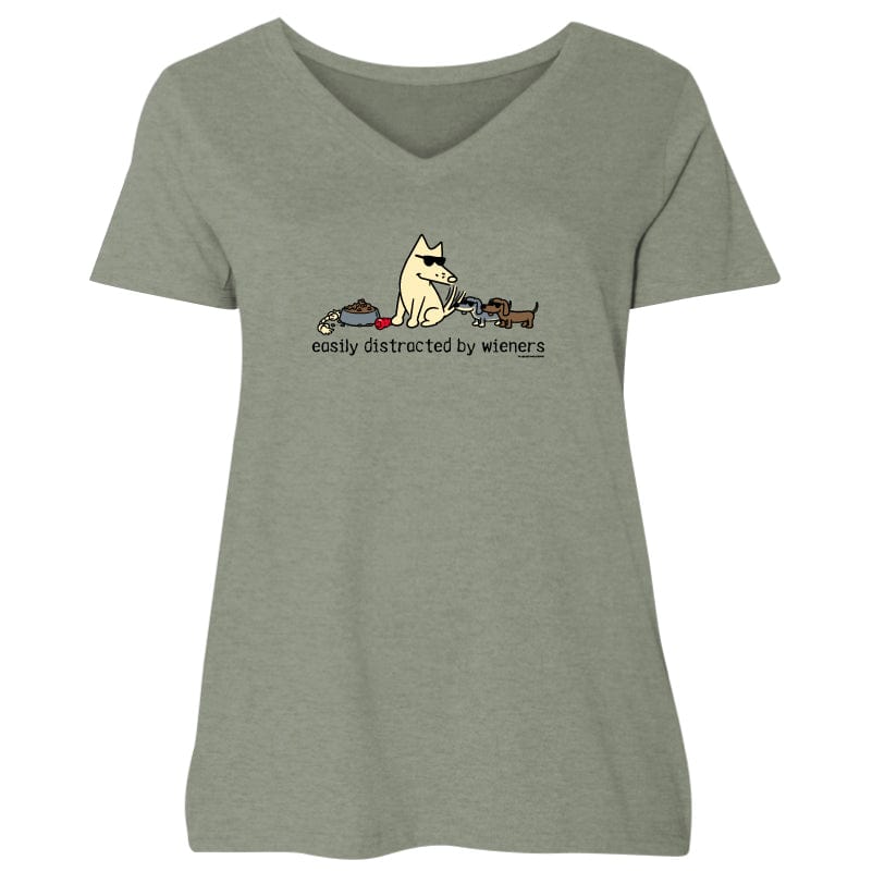 Easily Distracted By Weiners - Ladies Curvy V-Neck Tee
