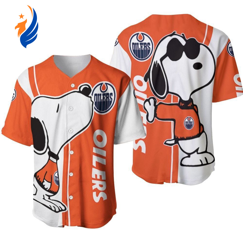 Edmonton Oilers Snoopy Lover Printed Baseball Jersey - Gift for Women Men - Bafud