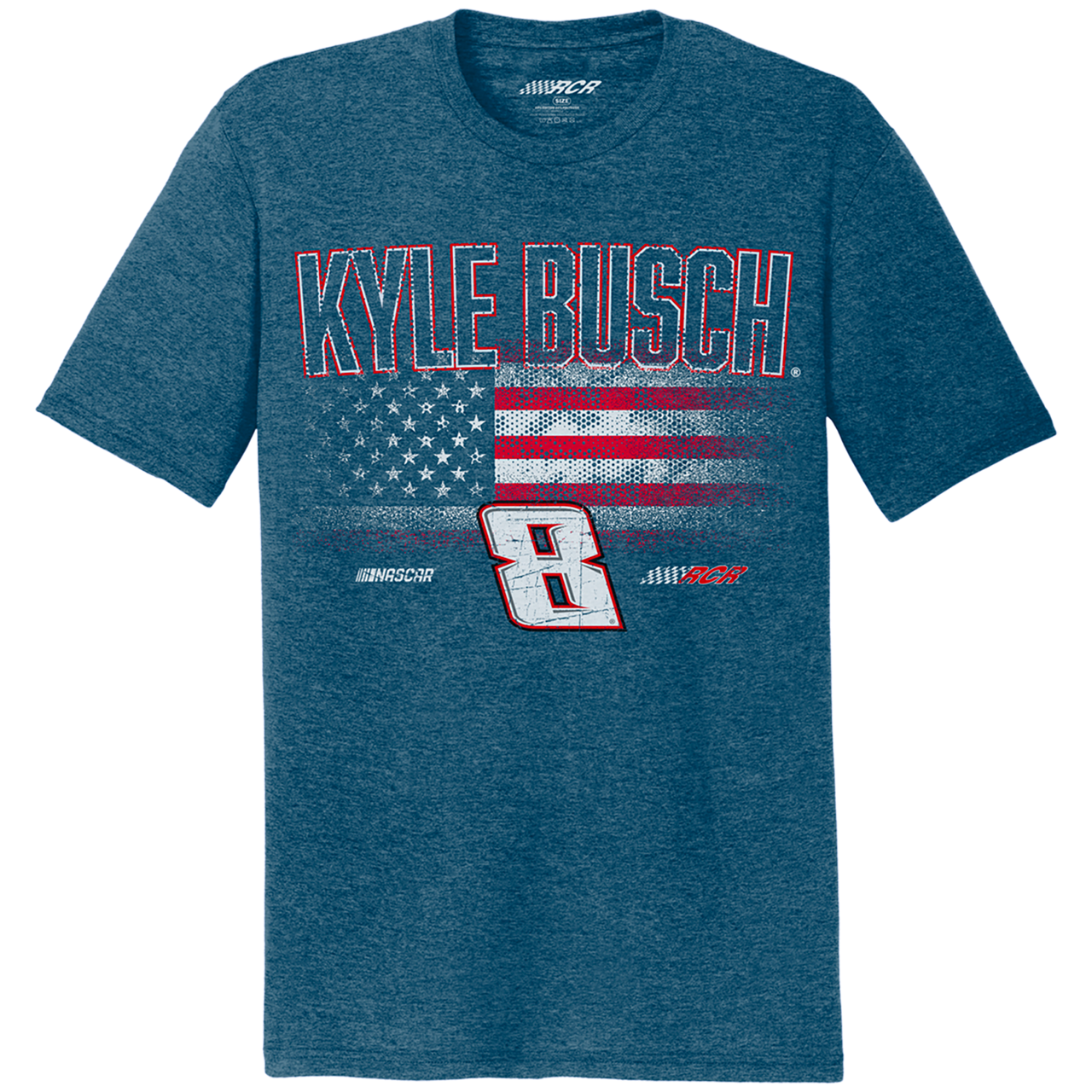 KYLE BUSCH #8 HEATHER DEEP BLUE FLAG 2-SPOT TEE