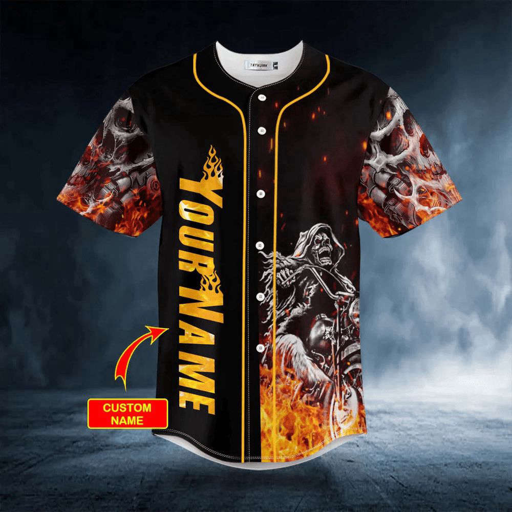 Fire Ghost Rider Biker Skull Custom Baseball Jersey For Men Women, Men's Baseball Jersey For Men Women - lylyprint.com