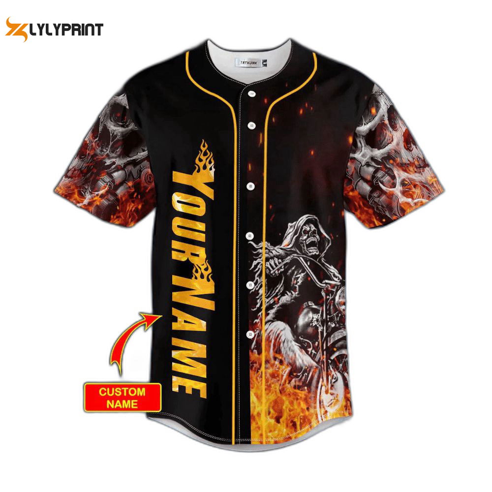 Fire Ghost Rider Biker Skull Custom Baseball Jersey For Men Women, Men's Baseball Jersey For Men Women - lylyprint.com