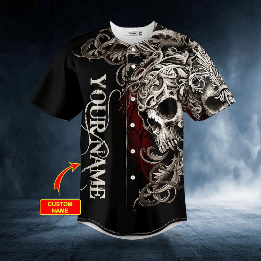 Fleur-de-lis Pattern King Skull Custom Baseball Jersey For Men Women, Men's Baseball Jersey For Men Women, Skull Lover - lylyprint.com
