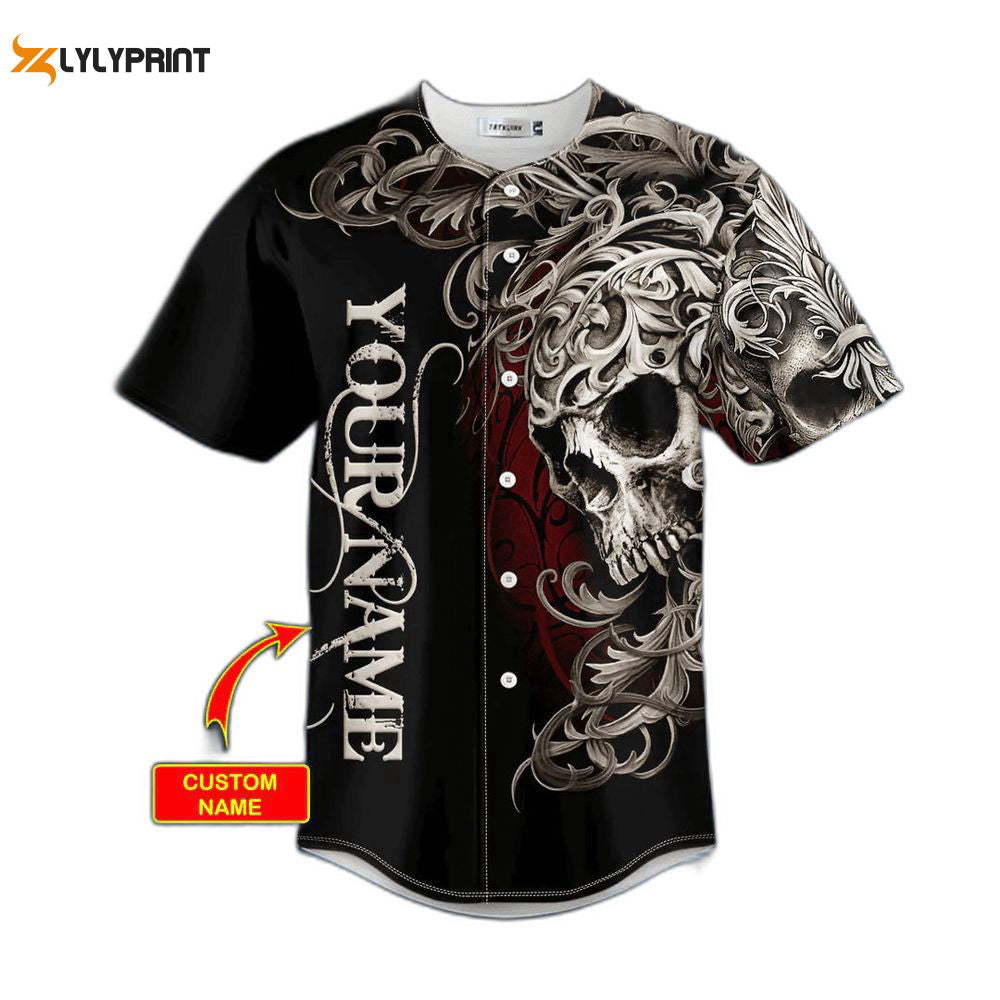 Fleur-de-lis Pattern King Skull Custom Baseball Jersey For Men Women, Men's Baseball Jersey For Men Women, Skull Lover - lylyprint.com