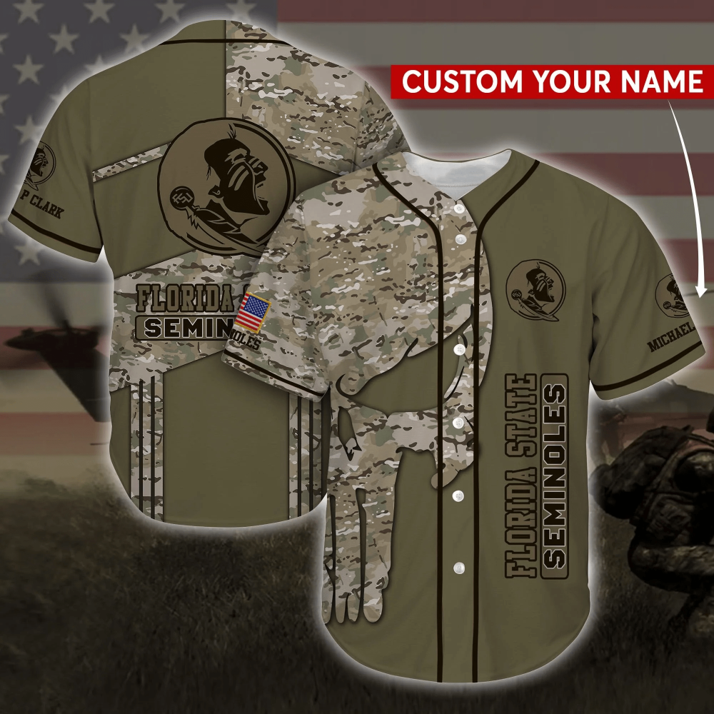 Florida State Seminoles NCAA Personalized Baseball Jersey Shirt Camo FVJ - Aopprinter