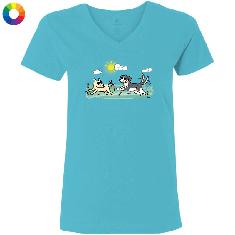 Frolicking Friends - Ladies T-Shirt V-Neck