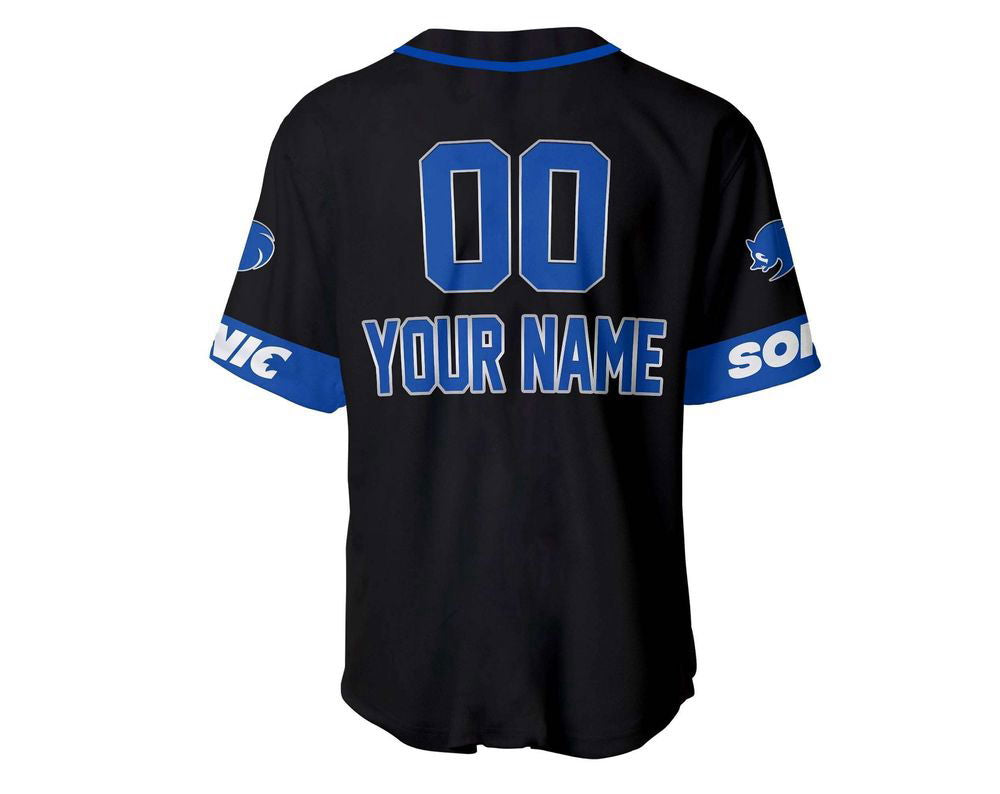 Giant Sonic Hedgehog Black Blue Baseball Jersey, Custom Name Jersey - lylyprint.com