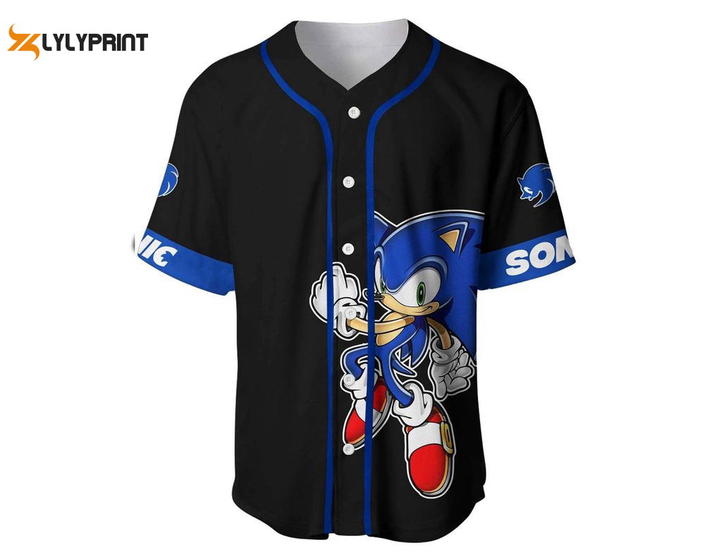 Giant Sonic Hedgehog Black Blue Baseball Jersey, Custom Name Jersey - lylyprint.com