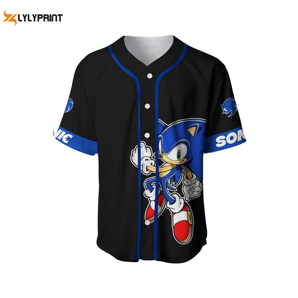 Giant Sonic Hedgehog Black Blue Baseball Jersey - lylyprint.com
