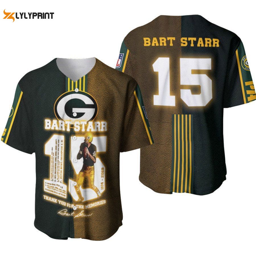 Green Bay Packers Bart Starr #15 Baseball Jersey - Legendary Captain Tribute Perfect Gift for Packers Fans - lylyprint.com
