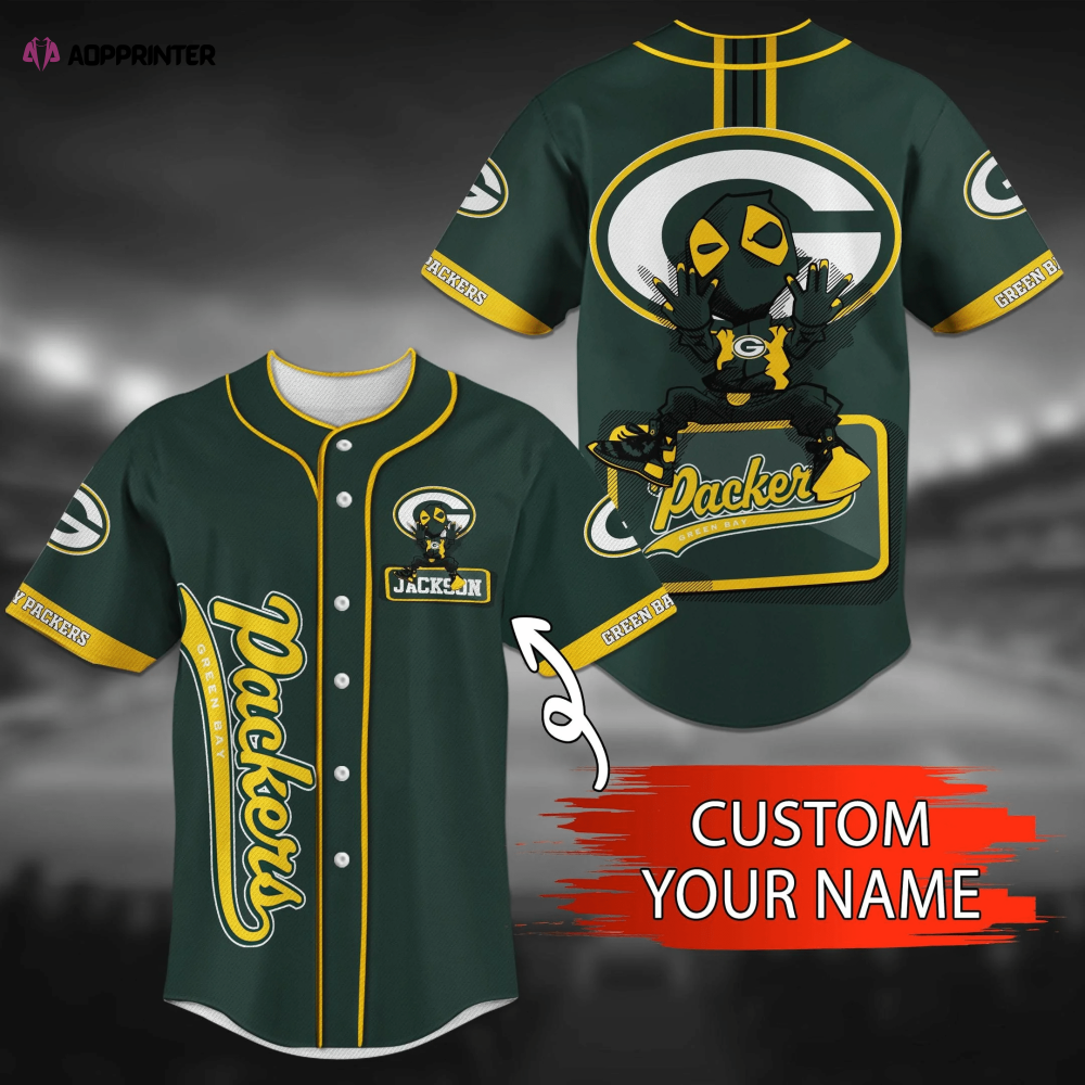 Green Bay Packers Sporty Baseball Jersey Shirt with Personalized Name - Aopprinter
