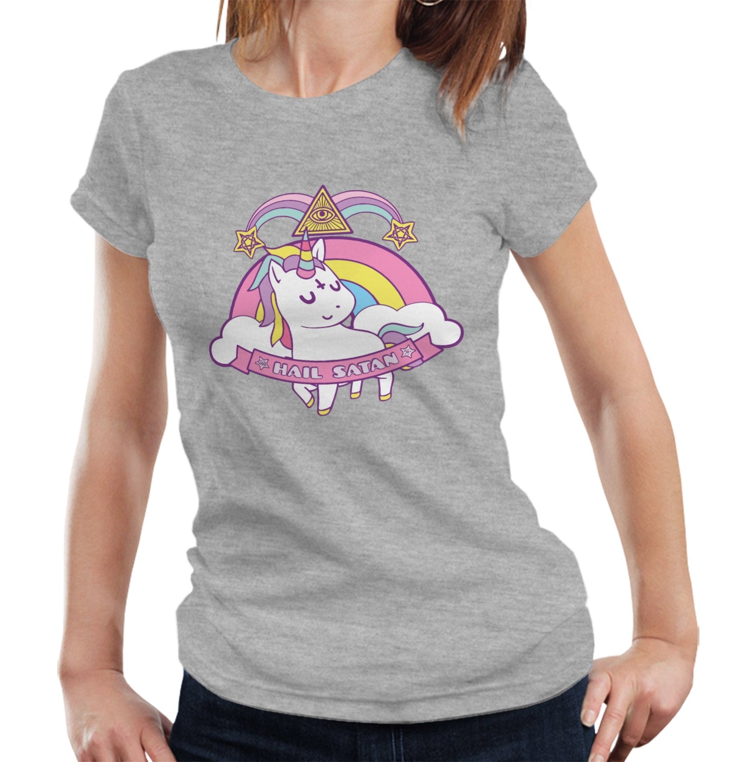 Hail Satan 3 Rainbow T Shirt Ladies