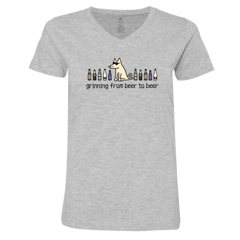 Grinning Beer To Beer - Ladies T-Shirt V-Neck