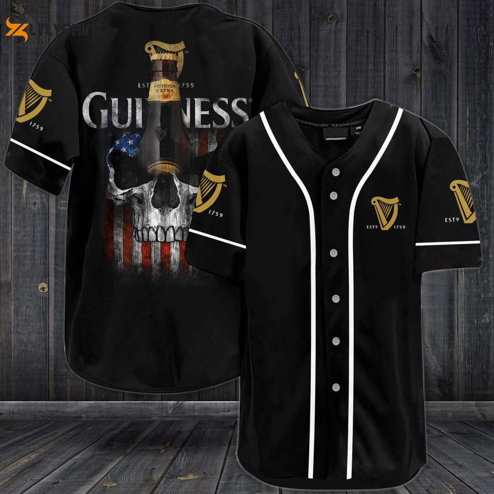 Guinness Beer Usa Flag Skull All Over Print Unisex Baseball Jersey - lylyprint.com