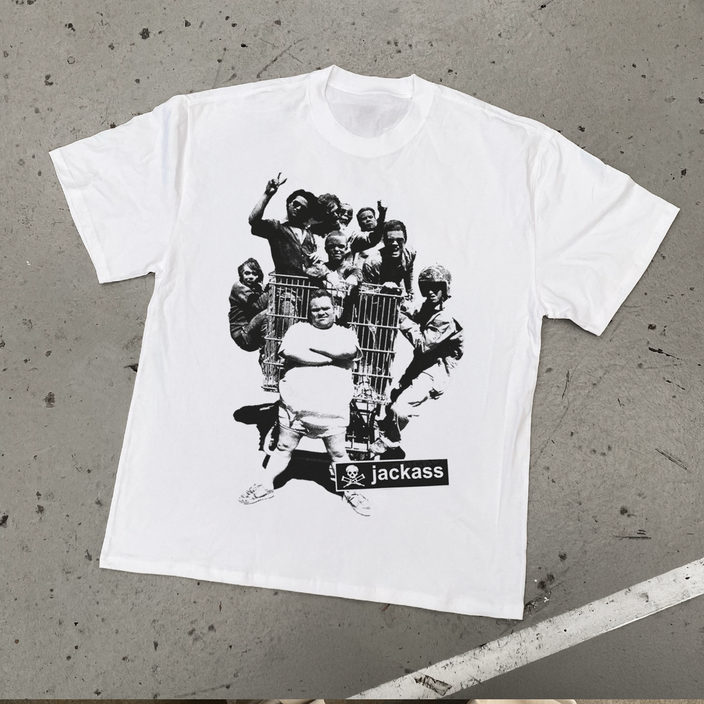 JACKASS 'TROLLEY' HEAVY FADED WHITE TEE