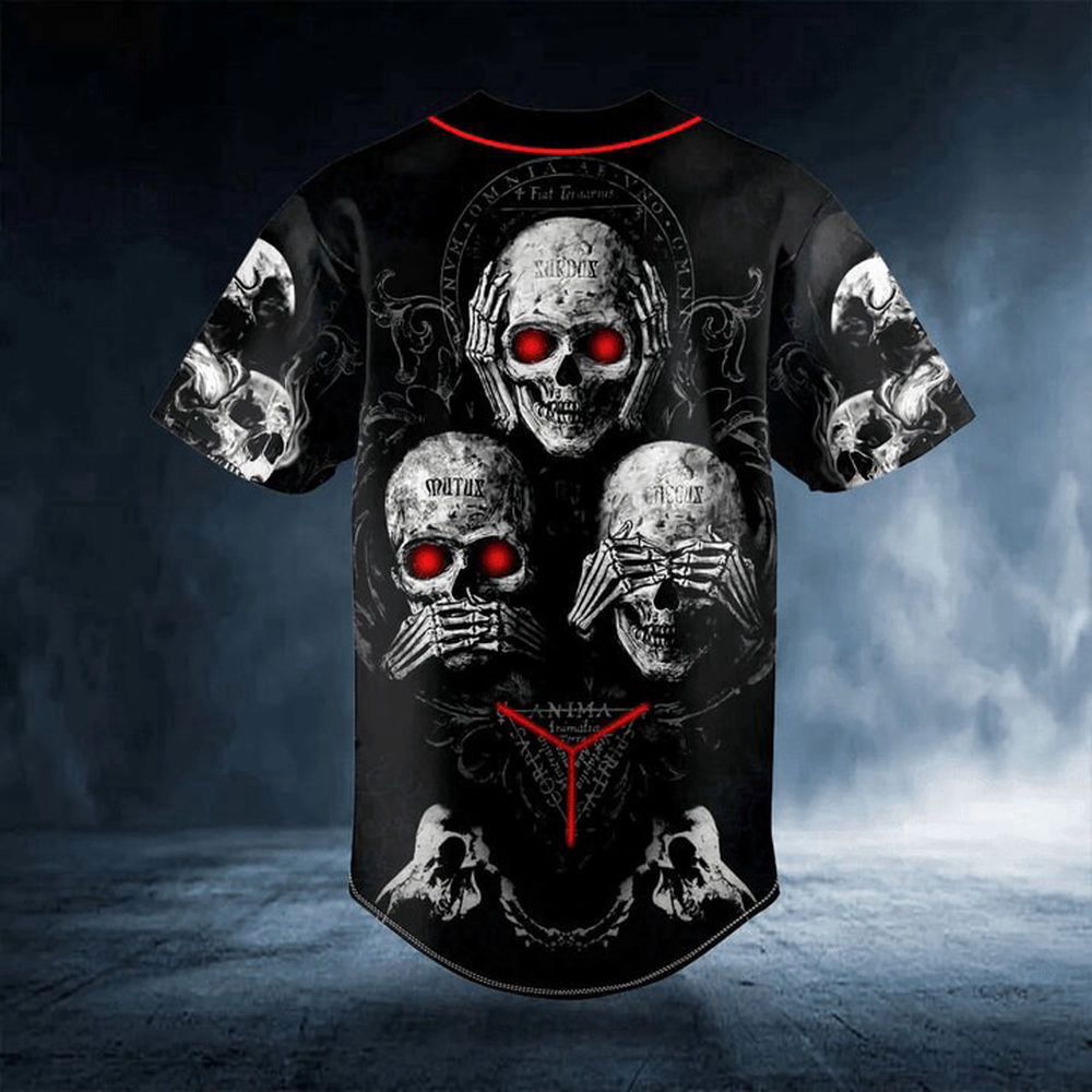 Hear See Speak No Evil Skull Baseball Jersey For Men Women - lylyprint.com