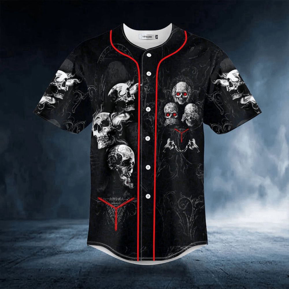 Hear See Speak No Evil Skull Baseball Jersey Men's Baseball Jersey For Men Women - lylyprint.com