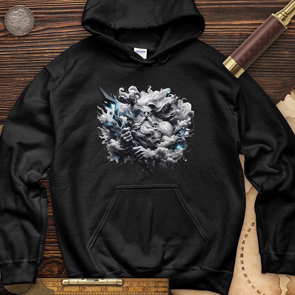 A Powerful Zeus Holding a Lightning Bolt Hoodie