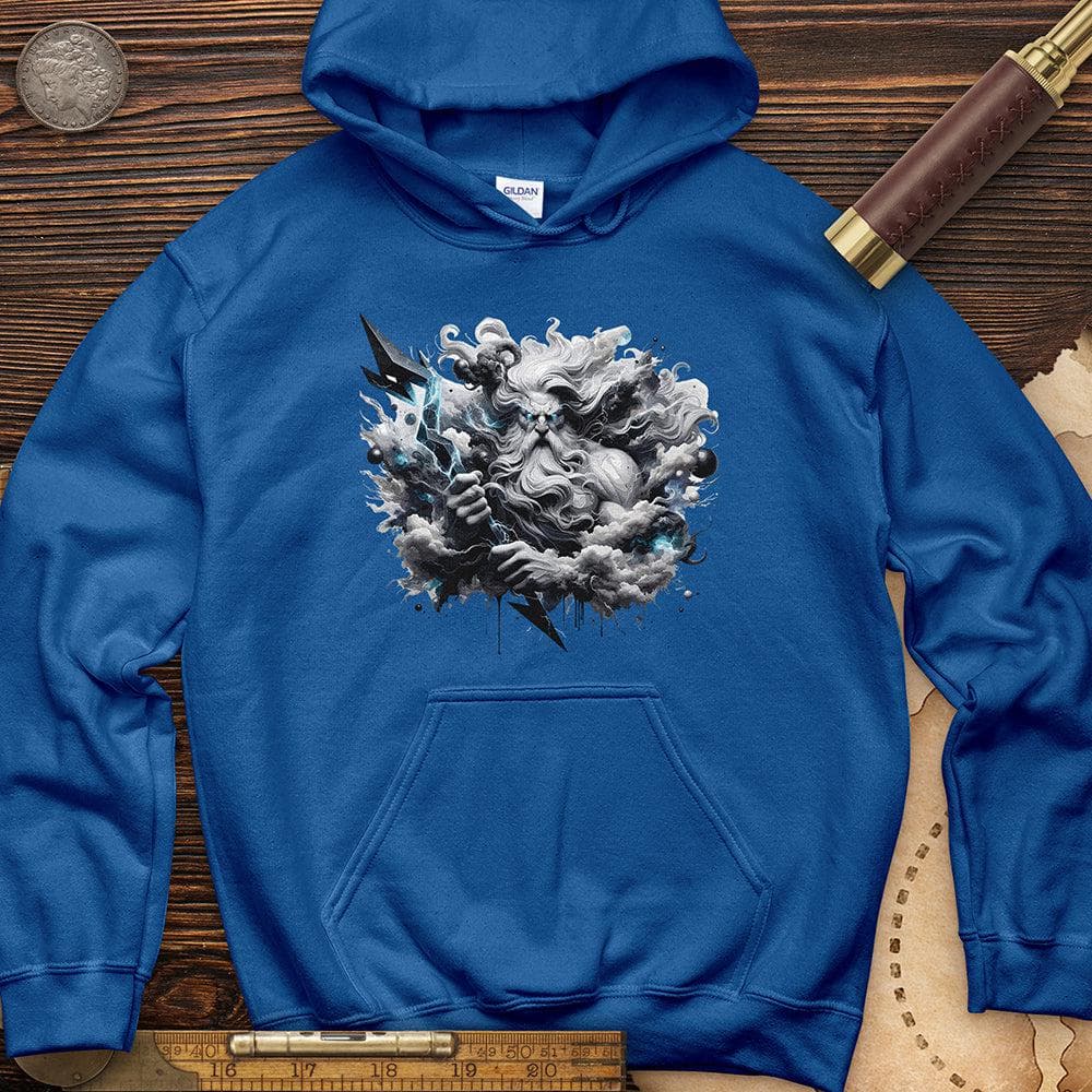 A Powerful Zeus Holding a Lightning Bolt Hoodie