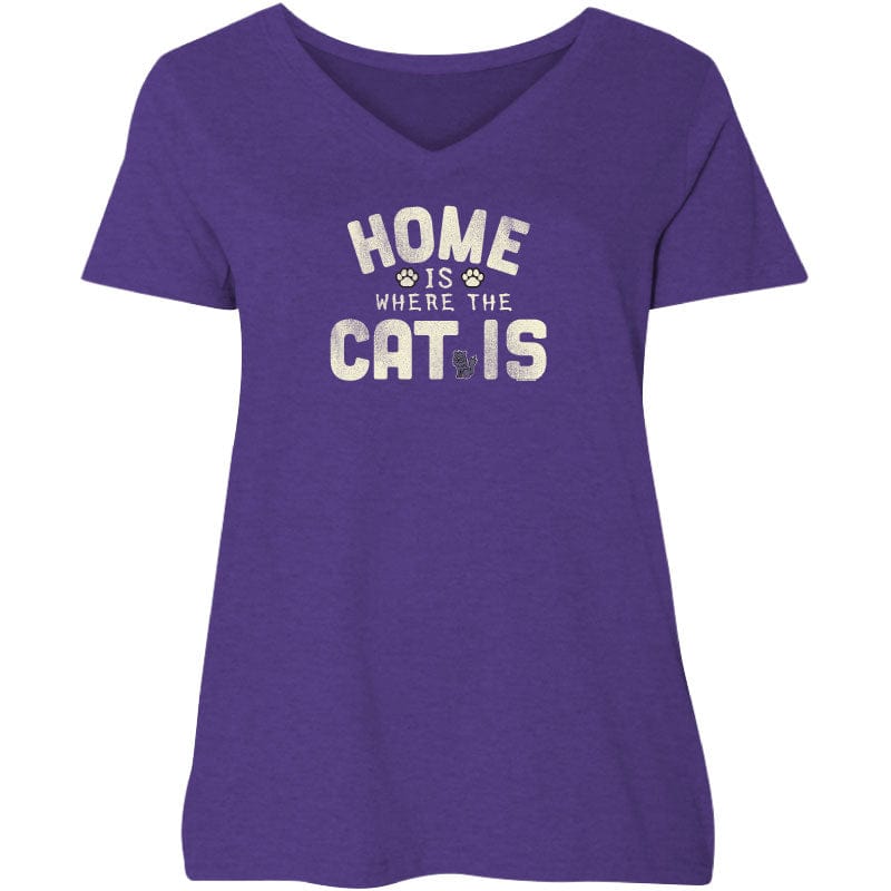 Home is Where the Cat Is - Ladies Curvy V-Neck Tee