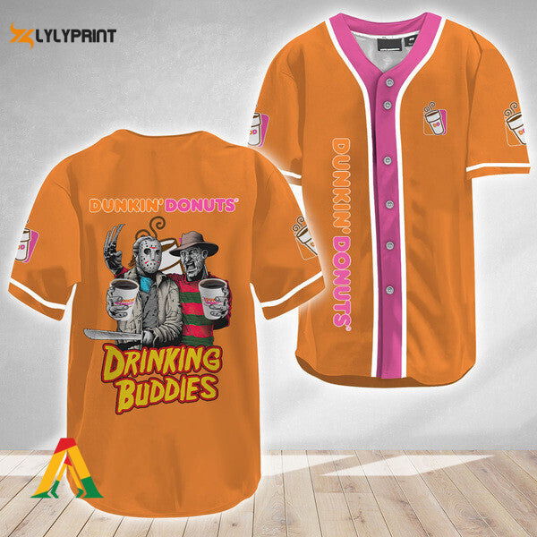 Horror Freddy Jason Drinking Buddies Dunkin Donuts Baseball Jersey - lylyprint.com