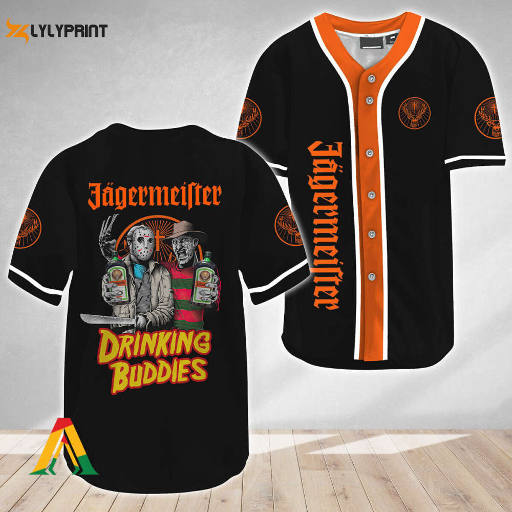 Horror Freddy & Jason Drinking Buddies Jagermeister Baseball Jersey - lylyprint.com