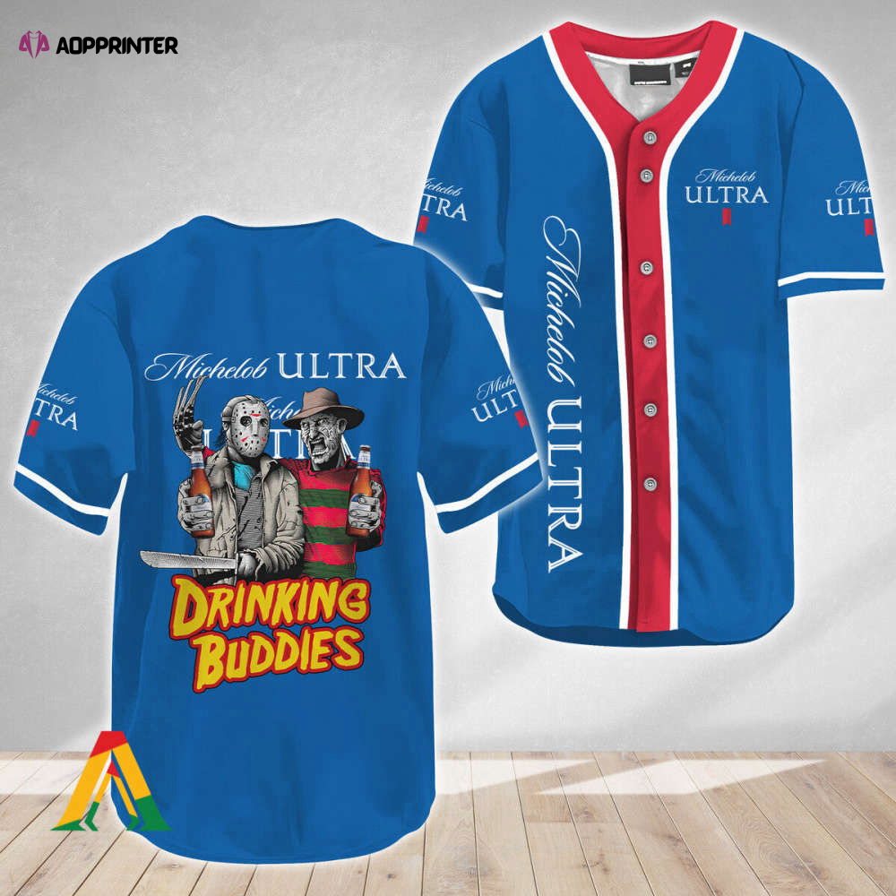 Horror Freddy & Jason Drinking Buddies Michelob ULTRA Baseball Jersey - Aopprinter