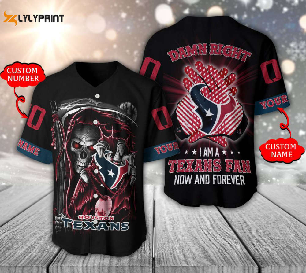 Houston Texans Baseball Jersey Personalized Skull Damn Right Gift For Men Women - lylyprint.com