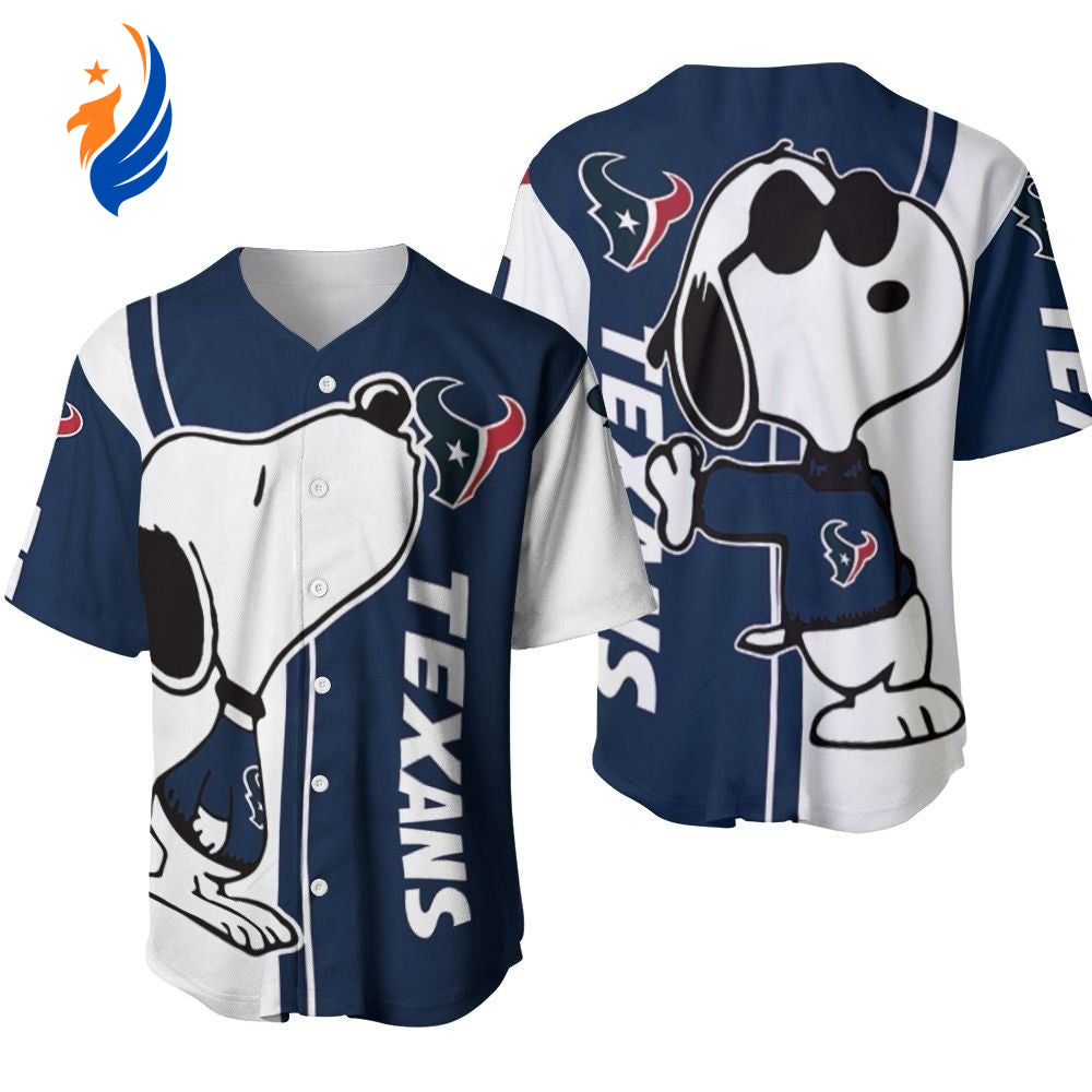 Houston Texans Snoopy Lover Printed Baseball Jersey - Gift for Women Men - Bafud